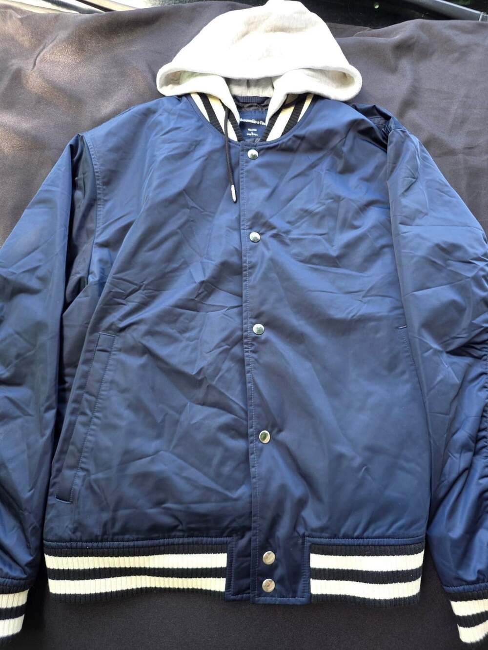 Abercrombie & Fitch Hooded Bomber Jacket Navy Blue L